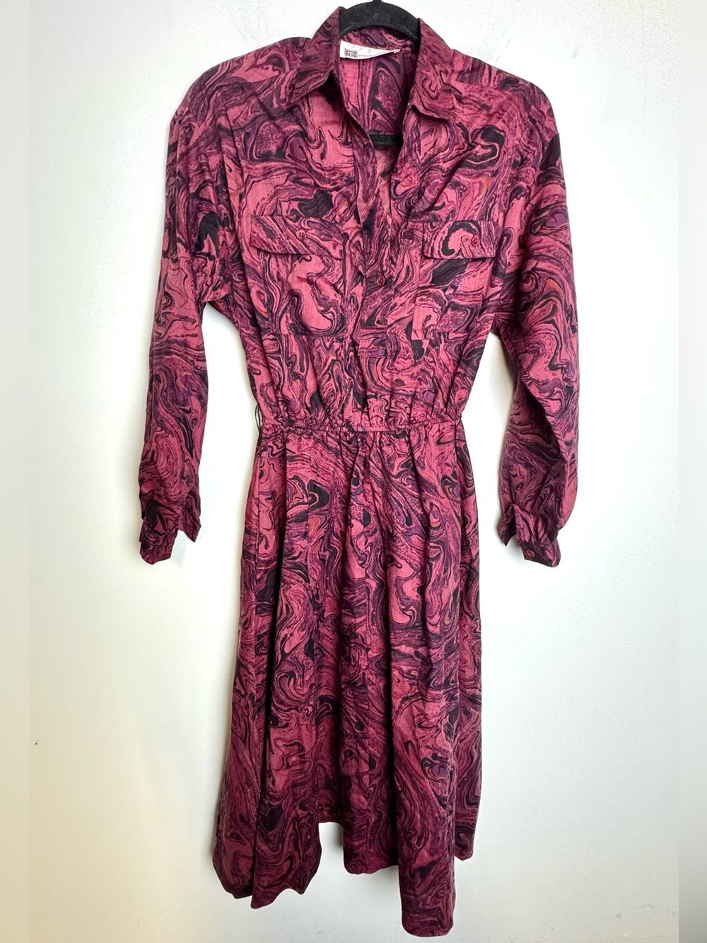 Vintage Pierre Balmain Pink Marble Print Shirt Dress